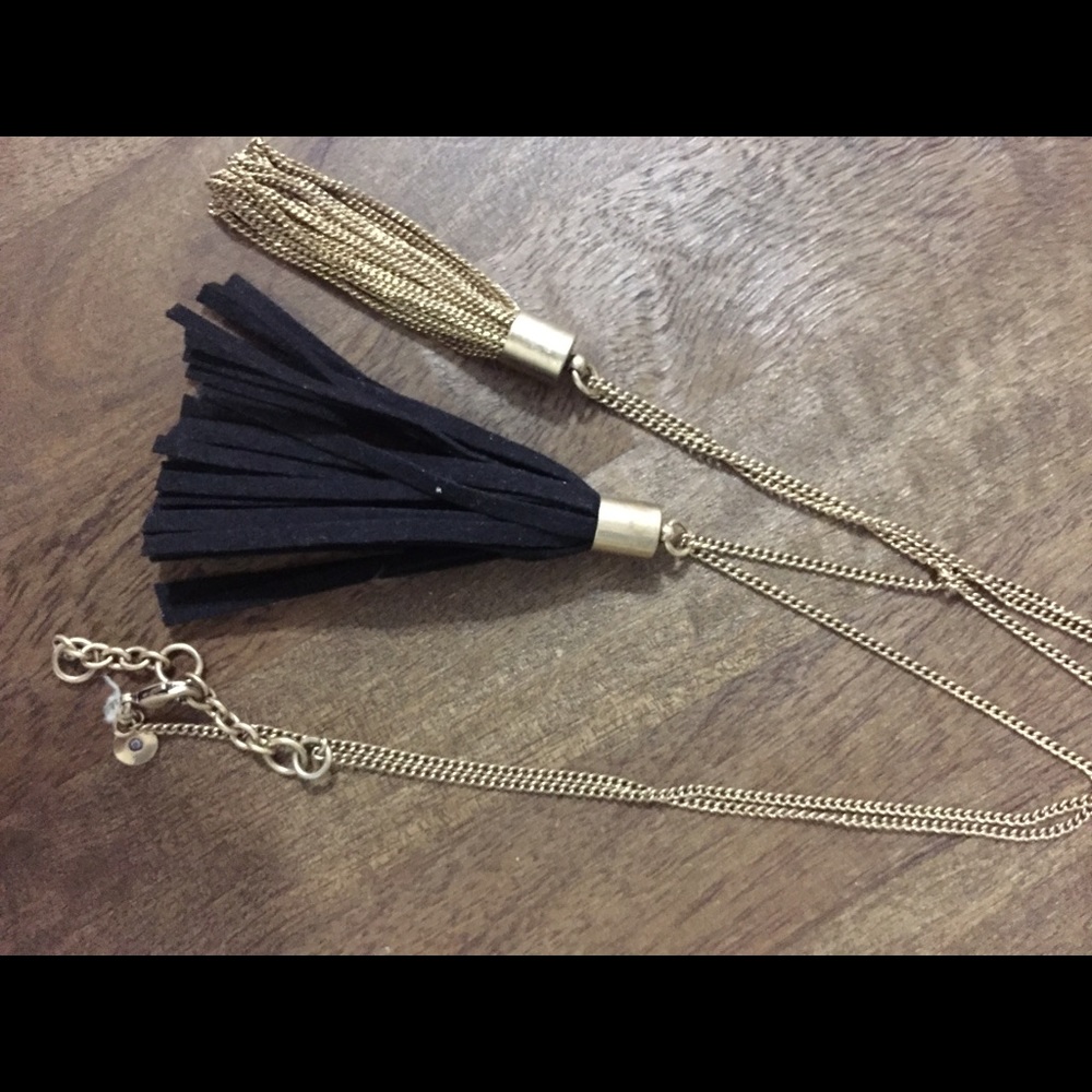 Jcrew Long Tassle Necklace Black and Gold